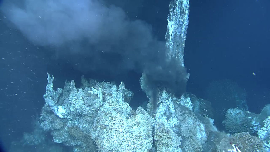 hydrothermal vents releasing mineral-rich water at the bottom of the ocean